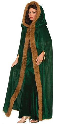 Faux Fur Trimmed Cape-Green