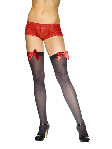 Hold-Up BLACK Stockings-Red Bow