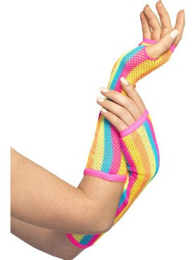 Fishnet Gloves Neon Rainbow