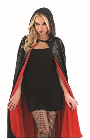 Hooded Black Cape-SHORT-Red Lining