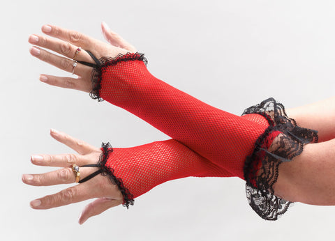Red  Fishnet Gloves