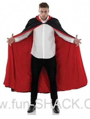 BLACK Hooded Cape-Long-Red Lining